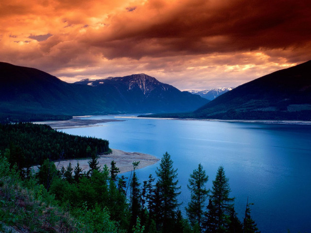 Lake mountains cloudy red sky #3 free wallpaper for desktop - medium preview image