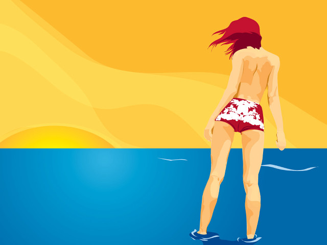 Woman bikini surfboard ocean sunset free wallpaper for desktop - medium preview image