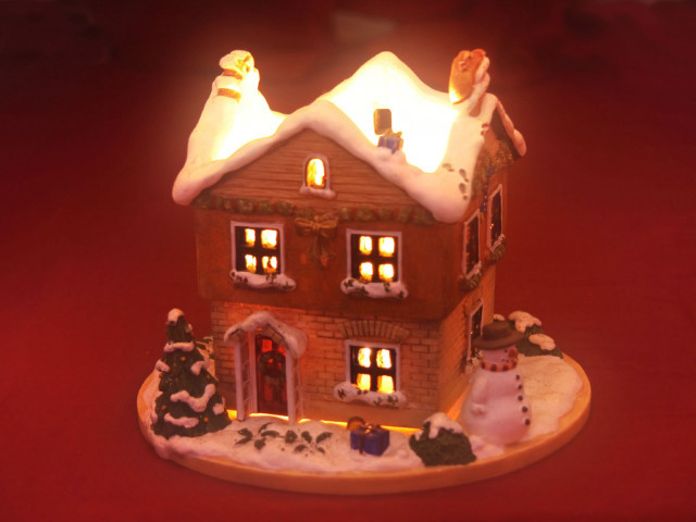 Lighted house snow roof chimney #2 free wallpaper for desktop - medium preview image
