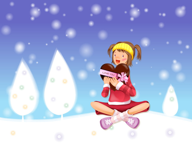 Girl sitting heart box snow #3 free wallpaper for desktop - medium preview image