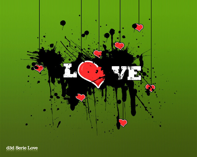Green background red heart love free wallpaper for desktop - medium preview image