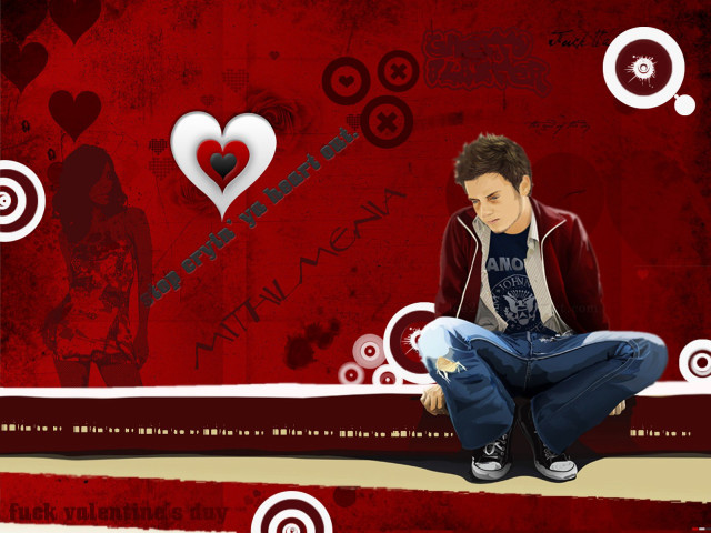 Man sitting floor heart wall #3 free wallpaper for desktop - medium preview image