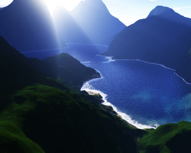 Mountain lake sky sunbeam nature free wallpaper for desktop - medium preview image