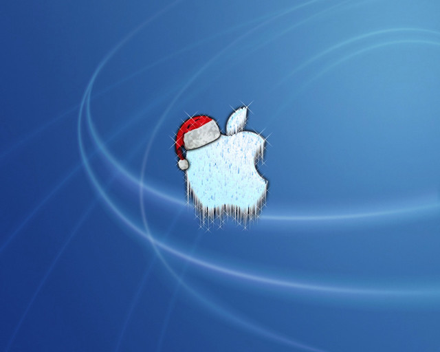 Computer apple santa hat blue free wallpaper for desktop - medium preview image