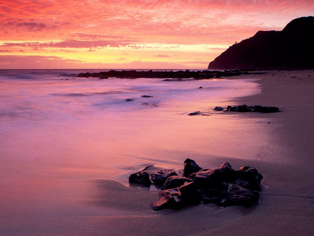 Beach rocks sunset mountain pink free wallpaper for desktop - medium preview image