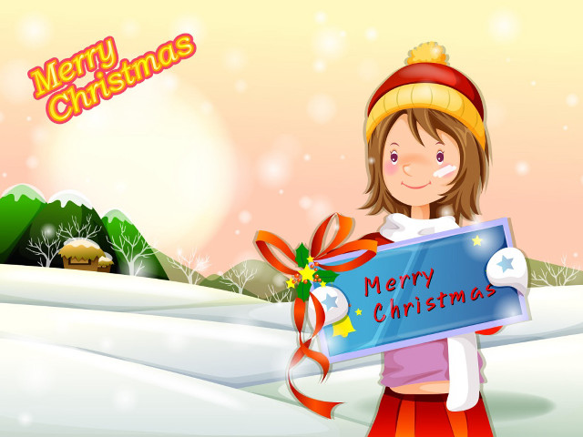 Girl merry christmas snow santa #2 free wallpaper for desktop - medium preview image