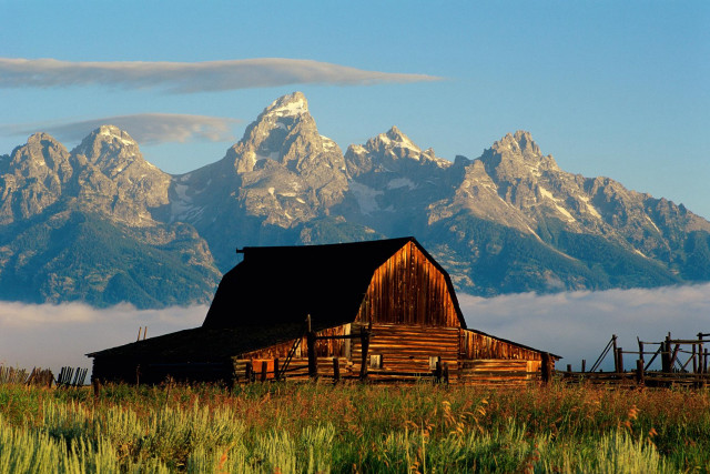 Barn field mountains clouds sky free wallpaper for desktop - medium preview image