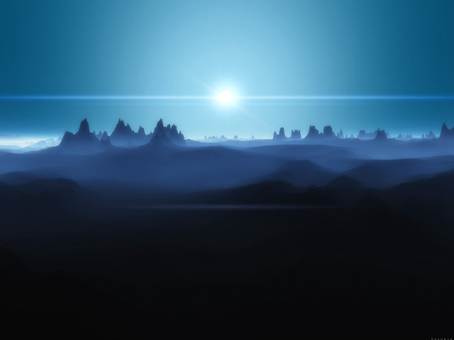 Blue sky sun mountains foreground free wallpaper for desktop - medium preview image