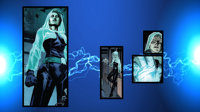 Woman black outfit blue background free wallpaper for desktop - medium preview image