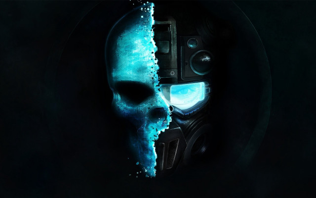 Skull blue light black background free wallpaper for desktop - medium preview image