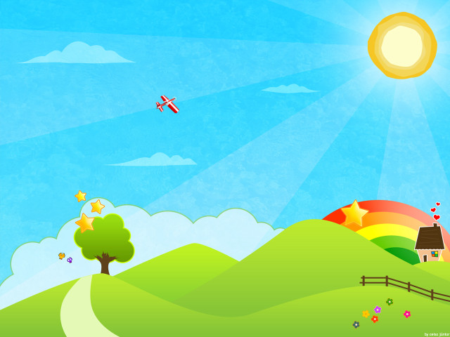 Cartoon rural landscape house plane #3 free wallpaper for desktop - medium preview image