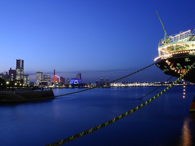 Large boat docked city night #3 free wallpaper for desktop - medium preview image