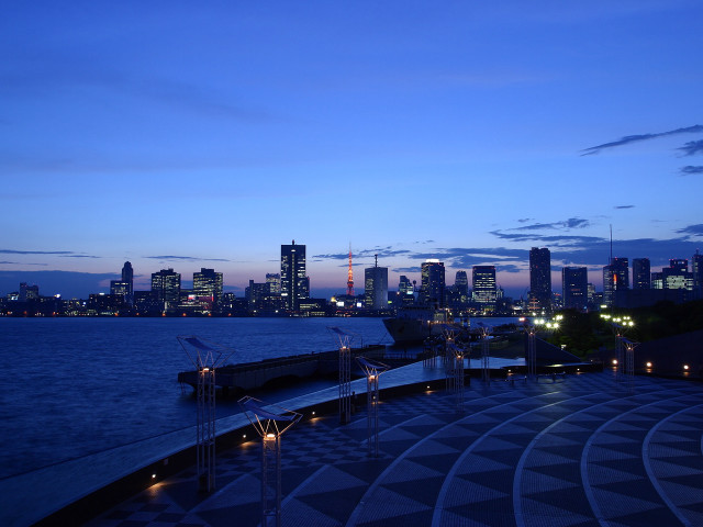City skyline night water dome free wallpaper for desktop - medium preview image