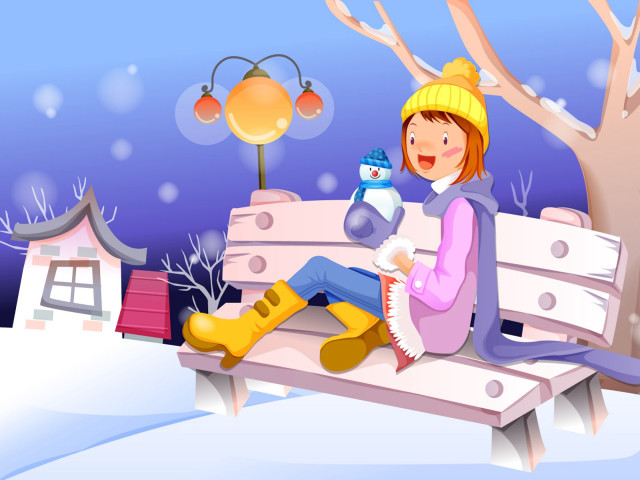 Girl bench snow snowman lamp #3 free wallpaper for desktop - medium preview image