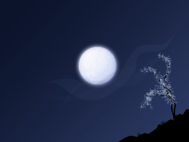 Full moon tree hill night free wallpaper for desktop - medium preview image