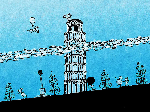 Tower sky background clouds drawing #2 free wallpaper for desktop - medium preview image
