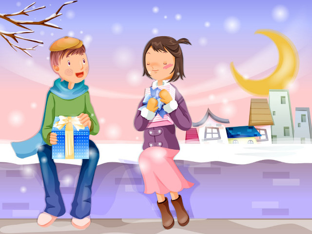 Boy girl bench gift moon #2 free wallpaper for desktop - medium preview image