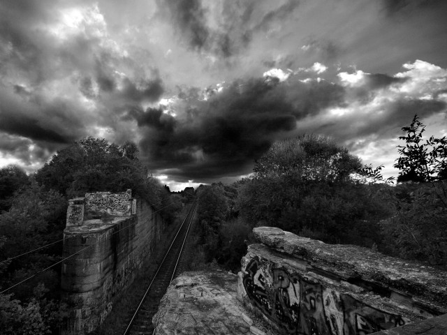 Train track cloudy sky black #3 free wallpaper for desktop - medium preview image