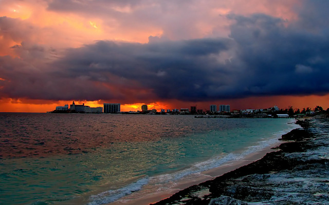 Sunset city ocean cloud beach #3 free wallpaper for desktop - medium preview image
