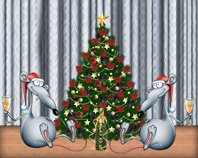 Christmas tree mice sitting next free wallpaper for desktop - medium preview image