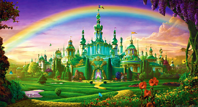 Castle rainbow painting sky background free wallpaper for desktop - medium preview image