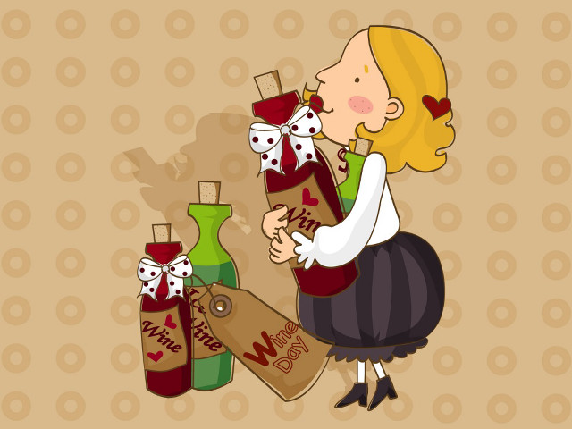 Woman sitting ground wine bottle free wallpaper for desktop - medium preview image