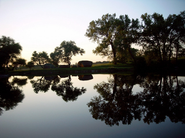 Pond trees house sunset dawn #2 free wallpaper for desktop - medium preview image