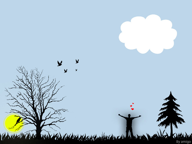 Person field heart birds flying free wallpaper for desktop - medium preview image