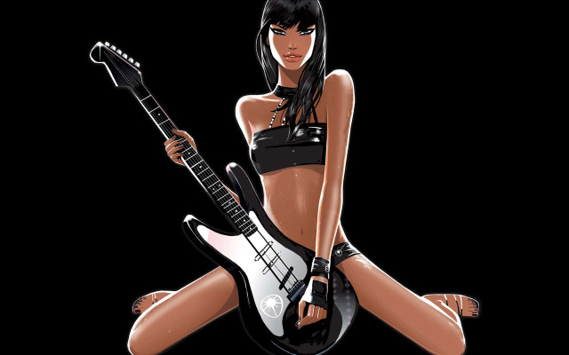 Woman guitar sitting ground legs #5 free wallpaper for desktop - medium preview image
