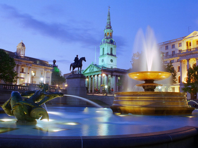 Fountain horse statue clock tower free wallpaper for desktop - medium preview image