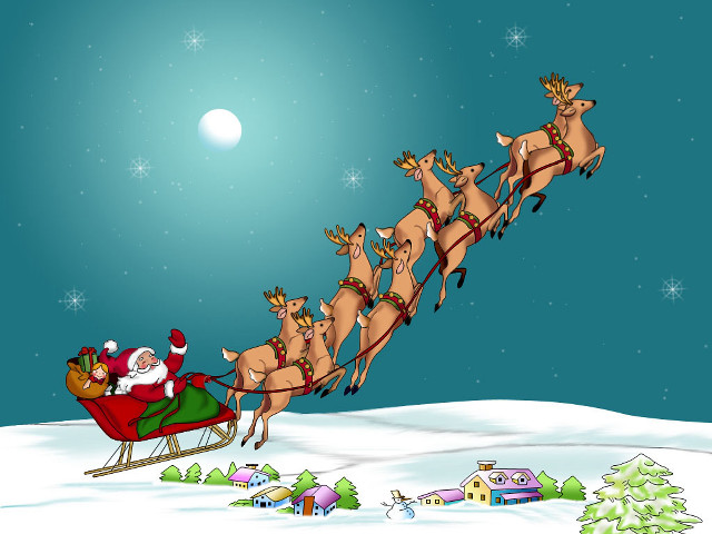 Santa claus sleigh reindeers snow free wallpaper for desktop - medium preview image