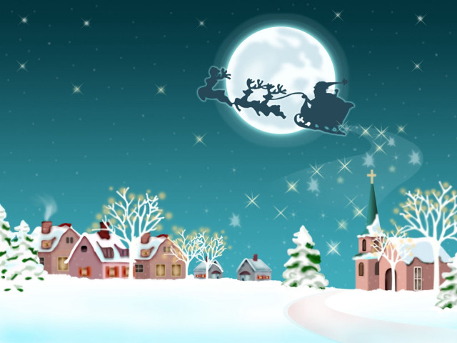 Santa flying town sky full free wallpaper for desktop - medium preview image