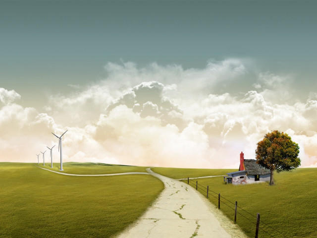 House hill path windmills distance #4 free wallpaper for desktop - medium preview image