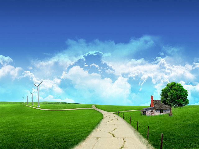 House hill path windmill distance free wallpaper for desktop - medium preview image
