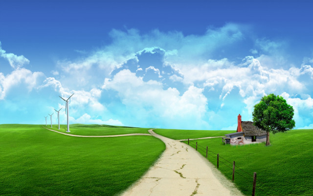 House hill path windmills distance #12 free wallpaper for desktop - medium preview image