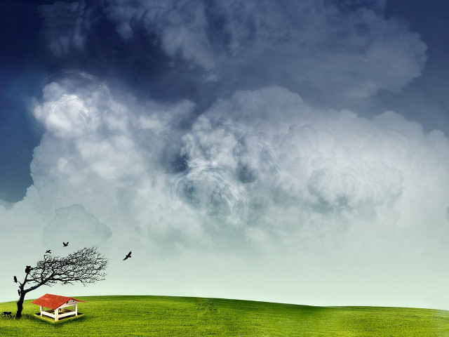 Tree house field storm cloud free wallpaper for desktop - medium preview image