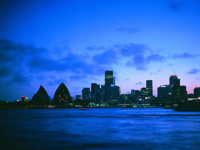 City skyline boat dusk blue #4 free wallpaper for desktop - medium preview image
