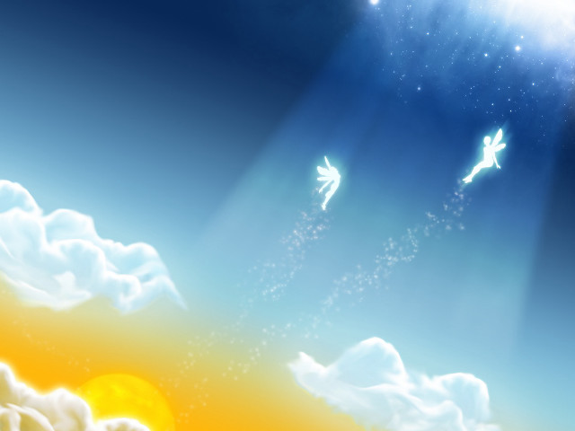 Angels flying sky clouds sunbeams free wallpaper for desktop - medium preview image