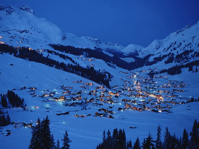 Snowy mountain town night lights #2 free wallpaper for desktop - medium preview image