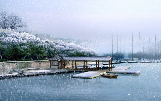 Boat dock snow falling boats free wallpaper for desktop - medium preview image