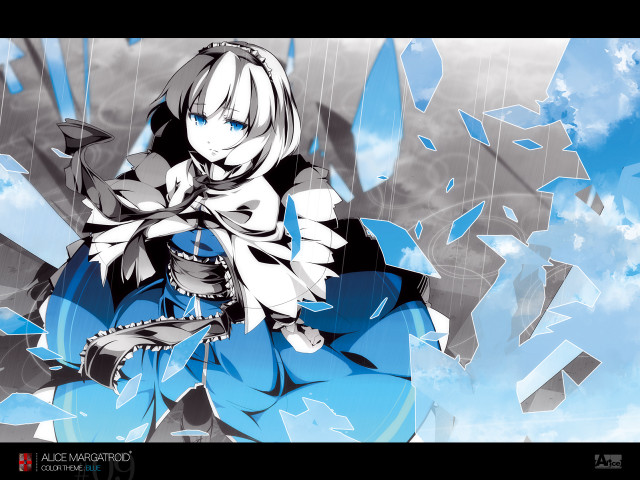 Anime blue outfit white hair free wallpaper for desktop - medium preview image