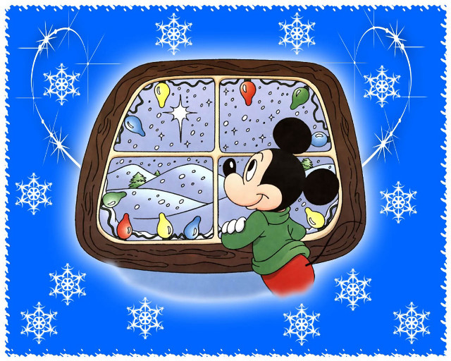 Mickey window snowflakes stars naive #2 free wallpaper for desktop - medium preview image