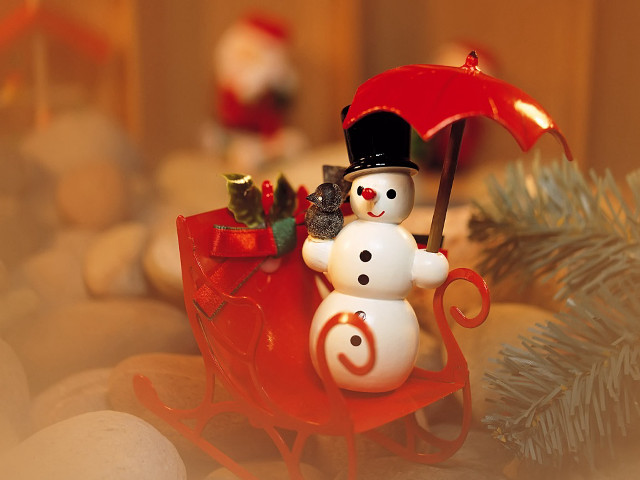 Snowman red umbrella cat sleigh free wallpaper for desktop - medium preview image