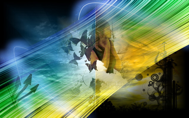 Colorful woman bird rainbow background free wallpaper for desktop - medium preview image