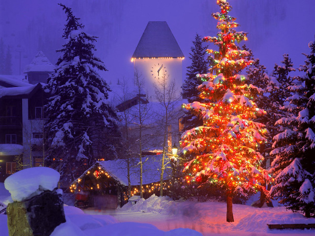 Christmas tree snow house lit #3 free wallpaper for desktop - medium preview image