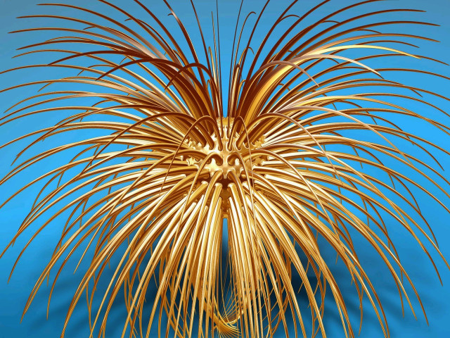 Golden sculpture flower blue background free wallpaper for desktop - medium preview image