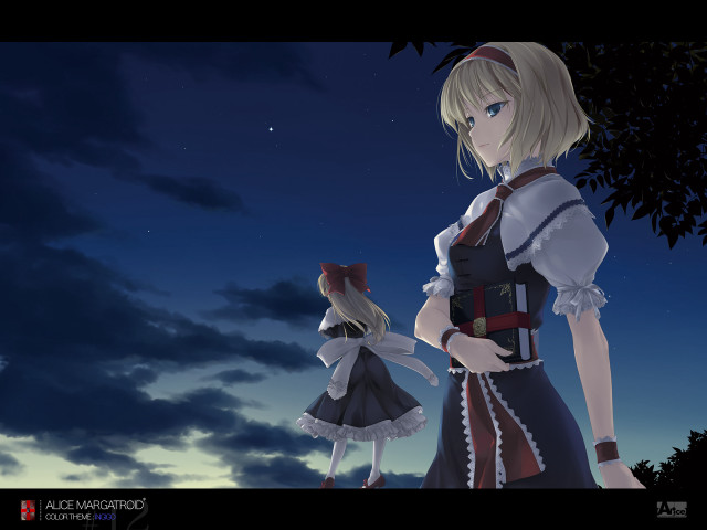 Girl moon tree night blue free wallpaper for desktop - medium preview image