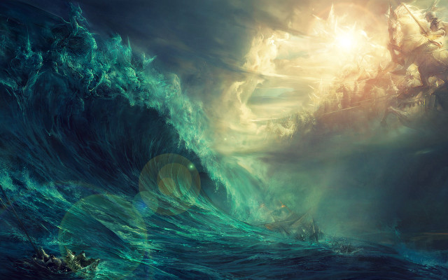 Ship wave background foreground painting free wallpaper for desktop - medium preview image