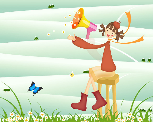 Girl stool megaphone butterfly flying #2 free wallpaper for desktop - medium preview image