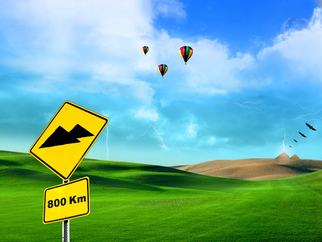 Yellow sign road blue sky #2 free wallpaper for desktop - medium preview image